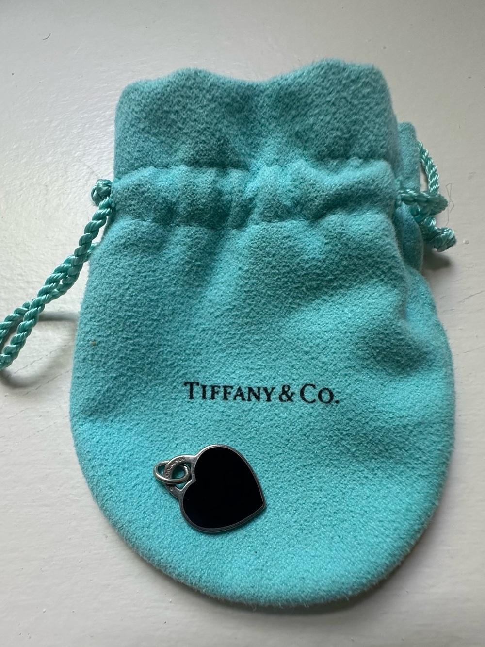 Tiffany & Co. 925 Black Enamel RTT Heart Charm - Picture 1 of 2